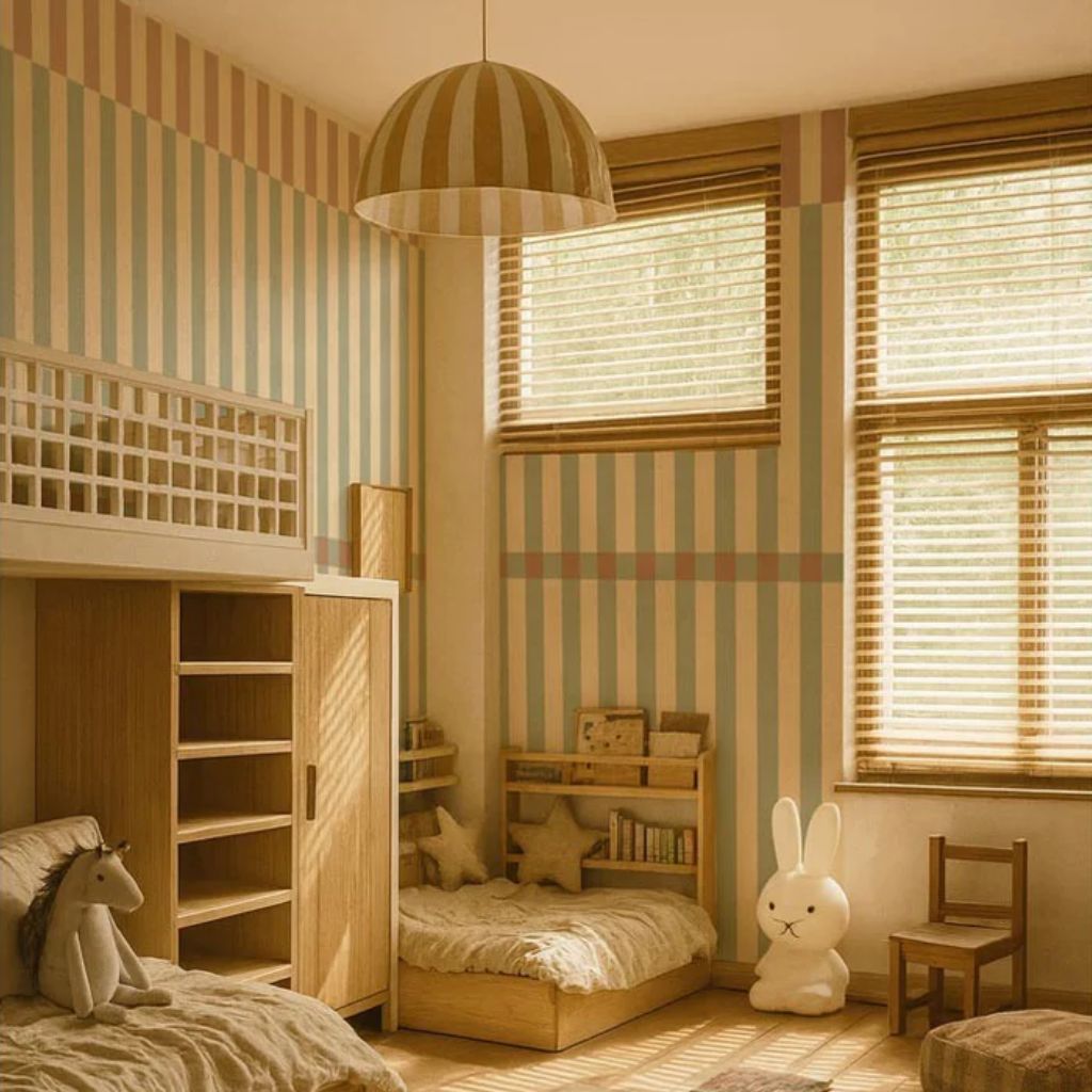 Papel pintado rayado vintage verde – Motivos de rayas finas, ambiente retro en | muebles Tinitto – Fabricación europea