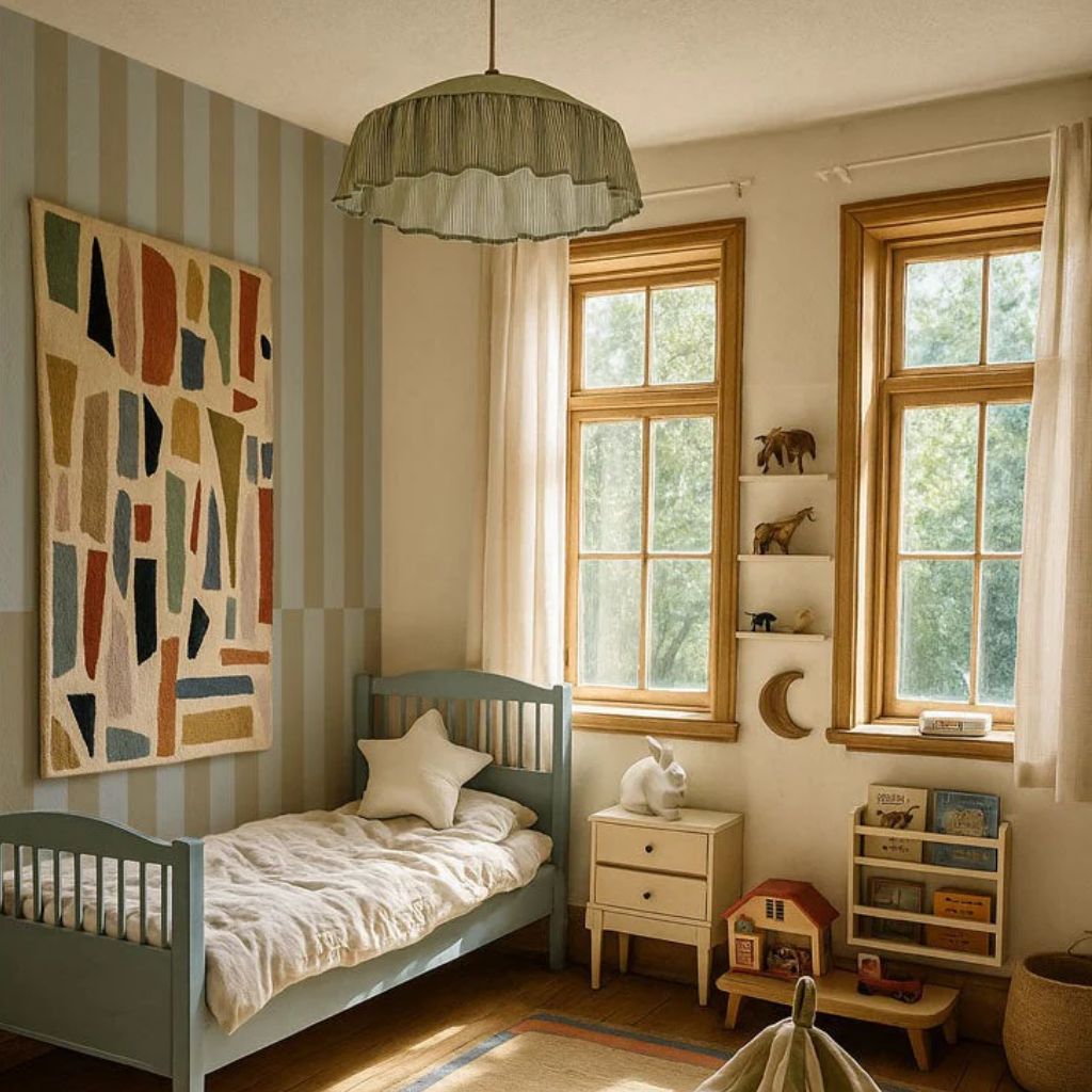 Blue and Green Striped Wallpaper – Graphic & Modern Design by | furniture Tinitto – Made in Europe