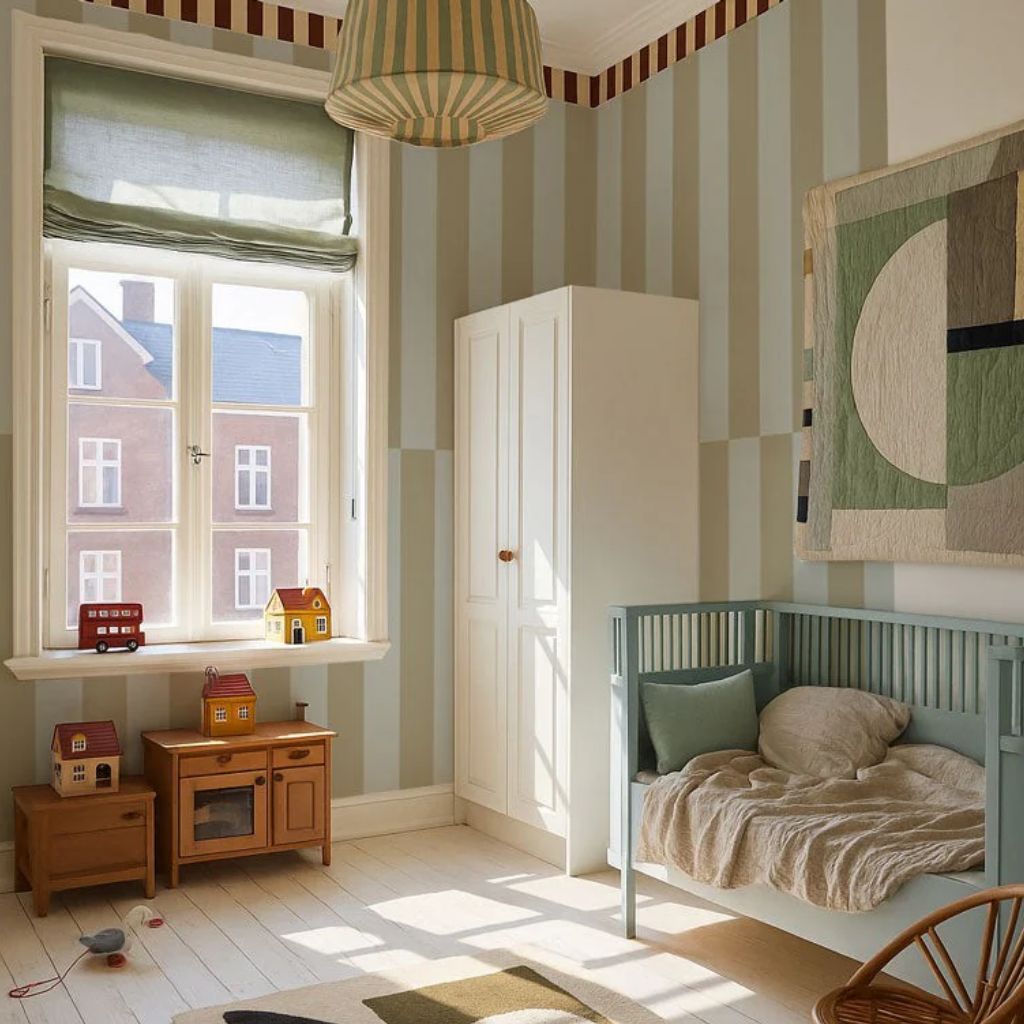 Blue and Green Striped Wallpaper – Graphic & Modern Design by | furniture Tinitto – Made in Europe