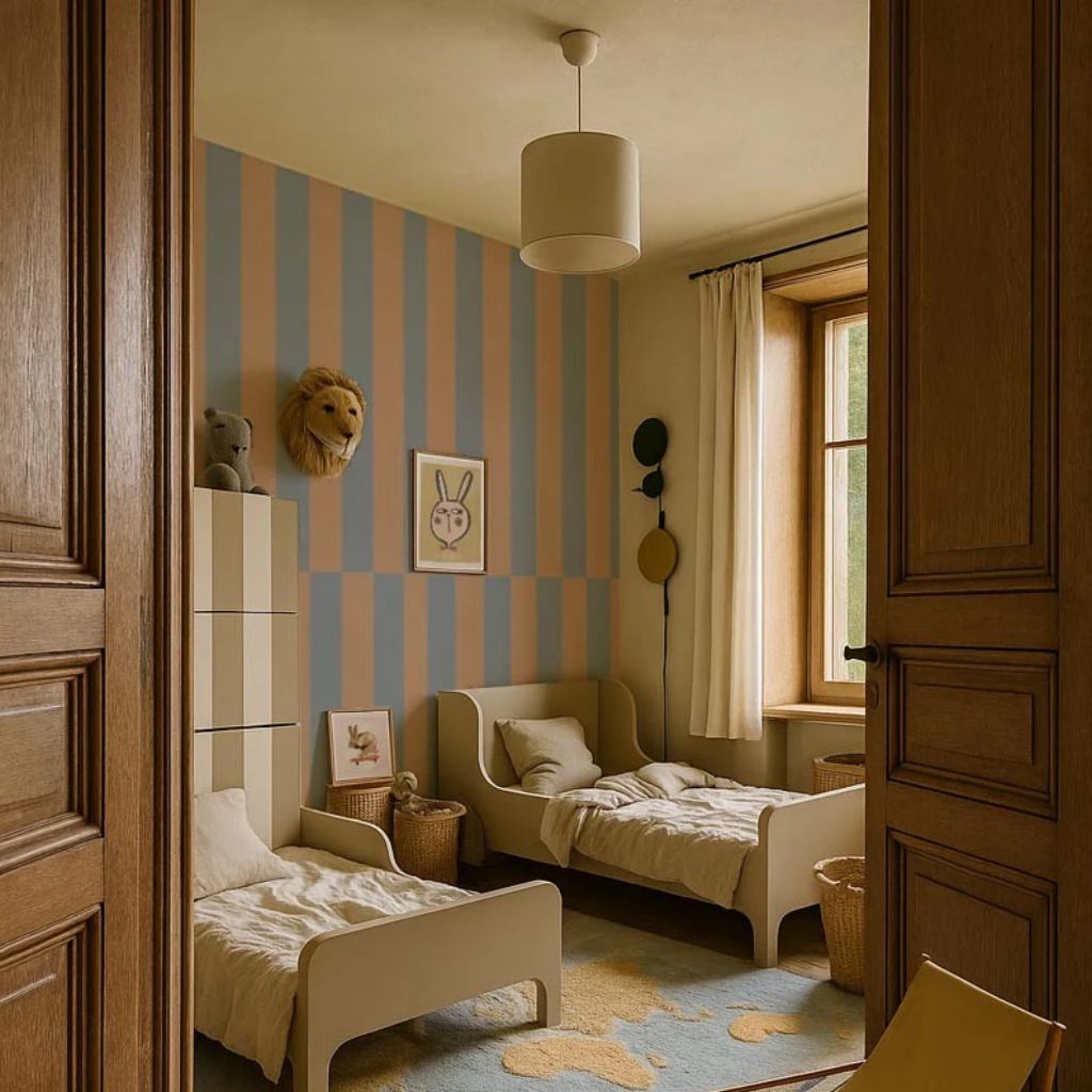 Papier Peint Rayures Verticales Bleu et Gris – Design Moderne