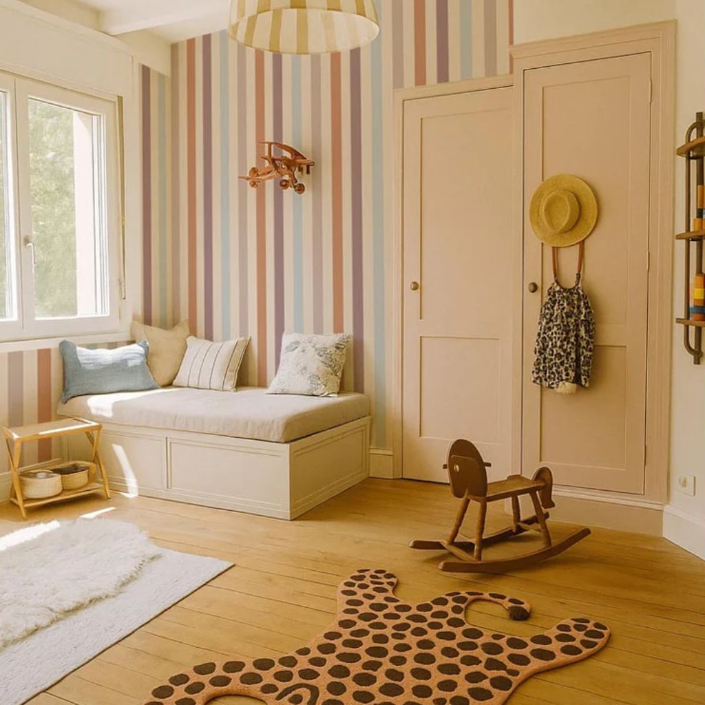 Papier Peint à Rayures Couleurs Chaudes – Décoration Murale Tendance