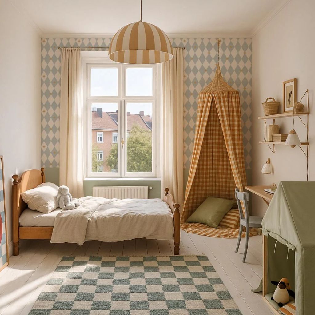 Papier Peint Motifs Losanges et Étoiles – Design Français Chic