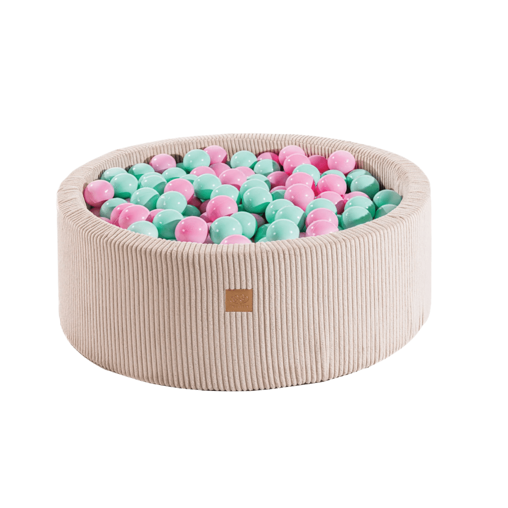 Piscine à balles ronde avec 200 balles Roses et Menthe, 90 x 30 cm - Velvet Ecru en | Motricidade Tinitto – Fabrication européenne