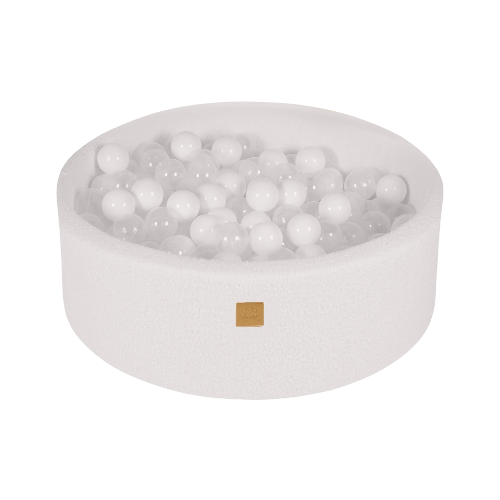 Piscine à Balles Ronde Blanc 90 x 30 cm avec 200 balles blanches et transparentes en | Motricidade Tinitto – Fabrication européenne