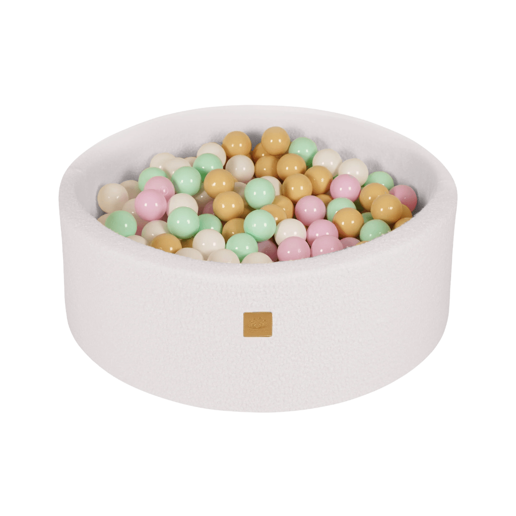 Piscine à Balles Ronde Blanc 90 x 30 cm avec 200 balles pastel/menthe/blanches/beige en | Motricidade Tinitto – Fabrication européenne