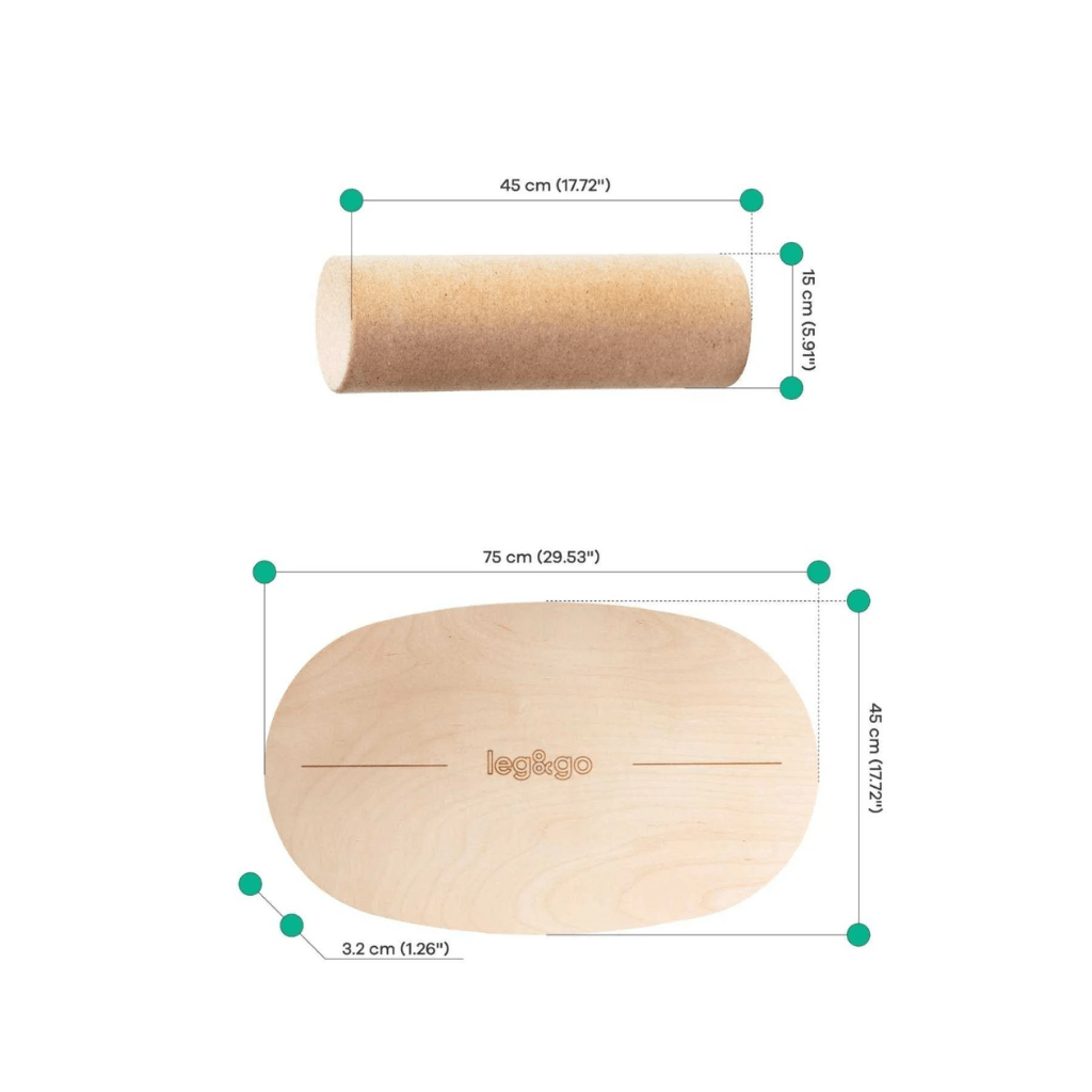 Placa de equilíbrio redonda com rolo de exercício - Logótipo centrado | Motricidade Tinitto – Fabricação europeia