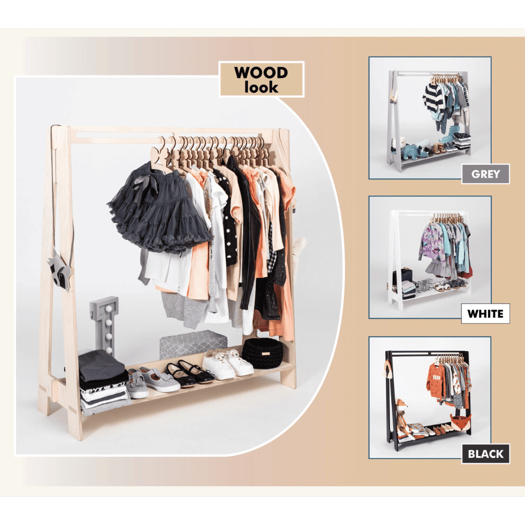 Porta abiti Montessori con grucce Versione 1 in compensato di betulla naturale | Decoração Tinitto – Prodotto in Europa