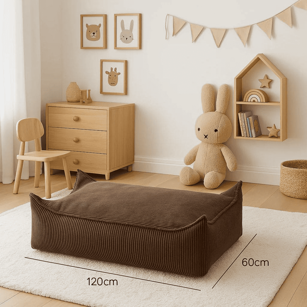 Rectangular Children's Pouf in Grey Corduroy | Decoração Tinitto – Made in Europe
