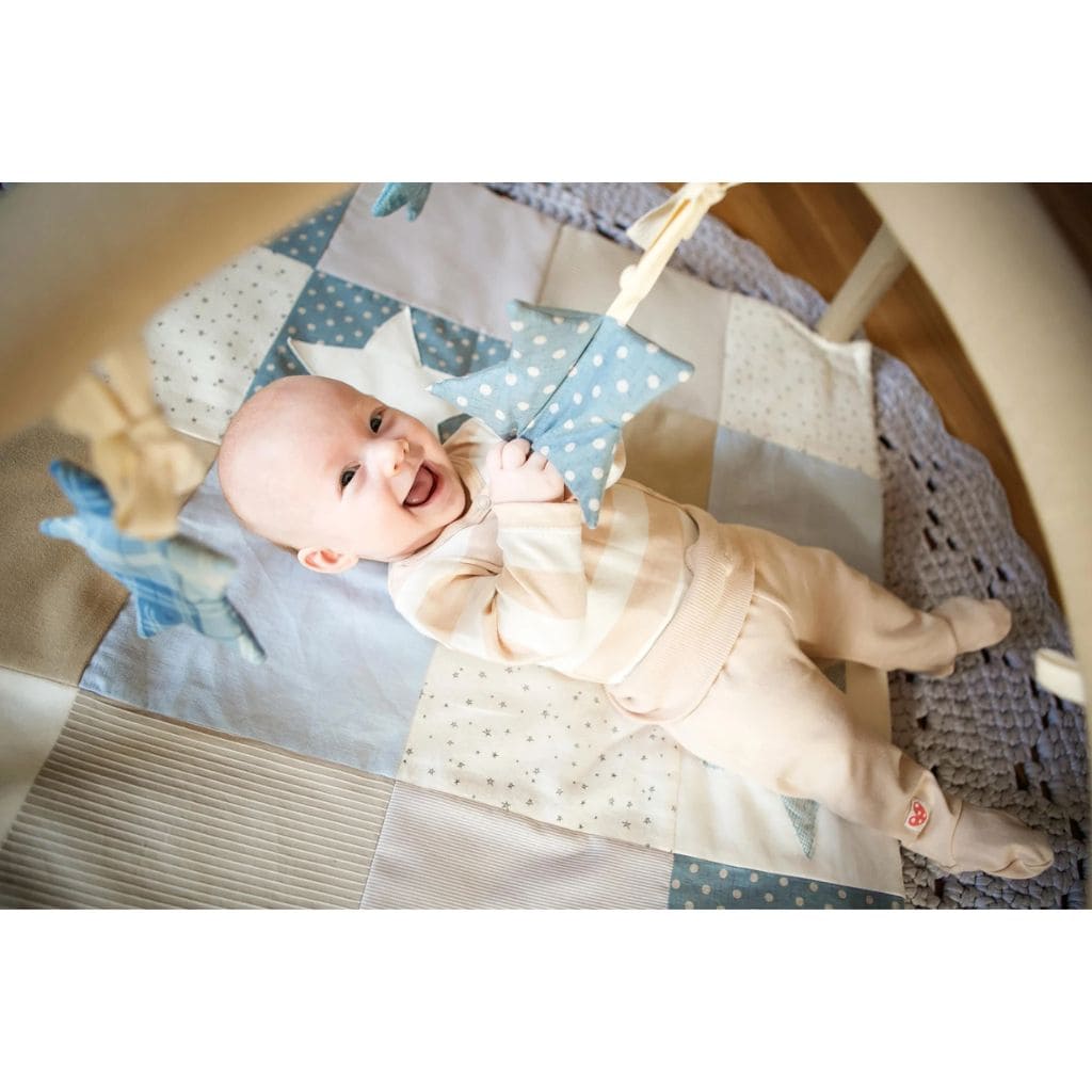 Tapis d’activités bébé en coton bio – Confort & Jeu 80x80 cm en SkyBlue | toys Tinitto – Fabrication européenne