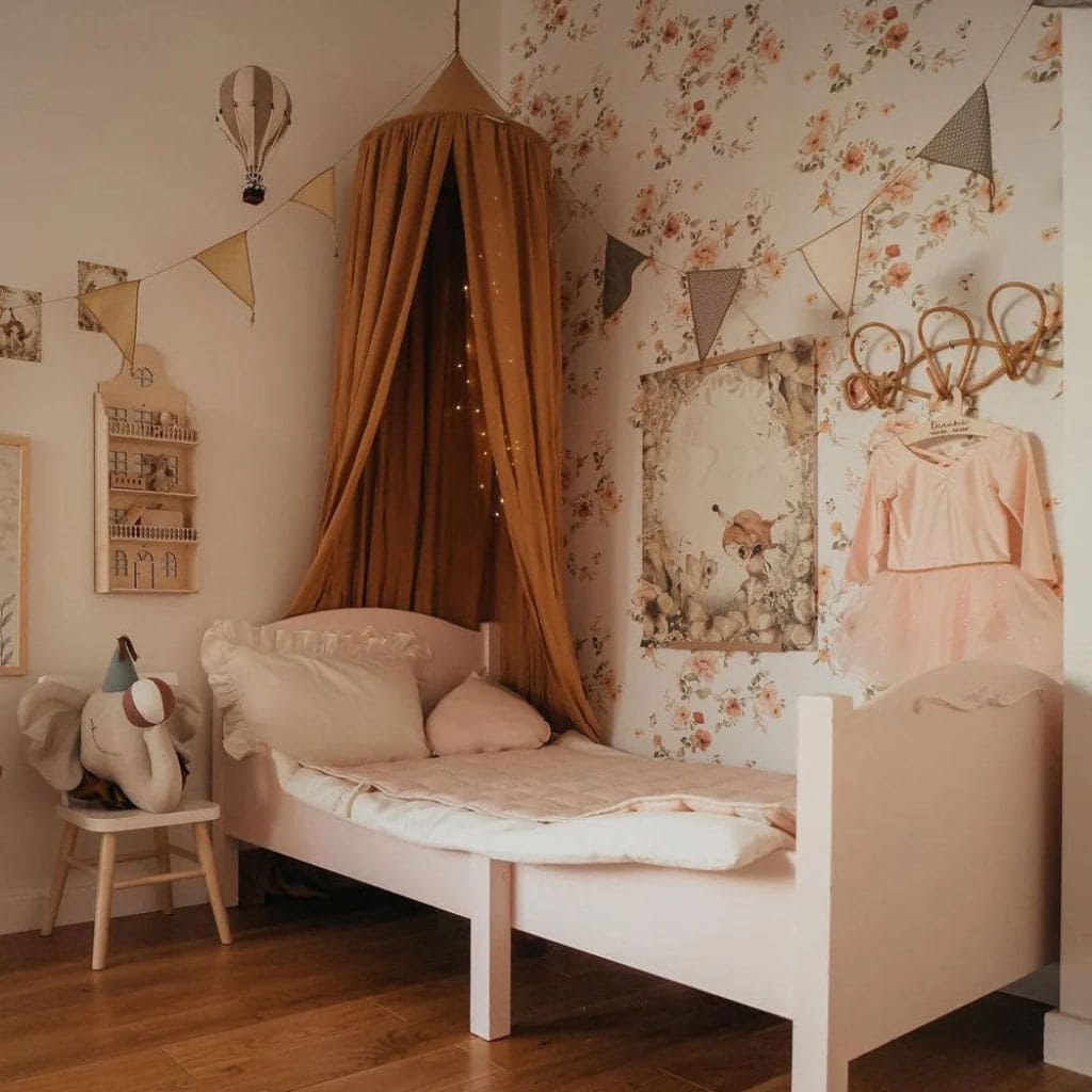 Papier Peint Floral Vintage – Déco Murale Enfant Élégante