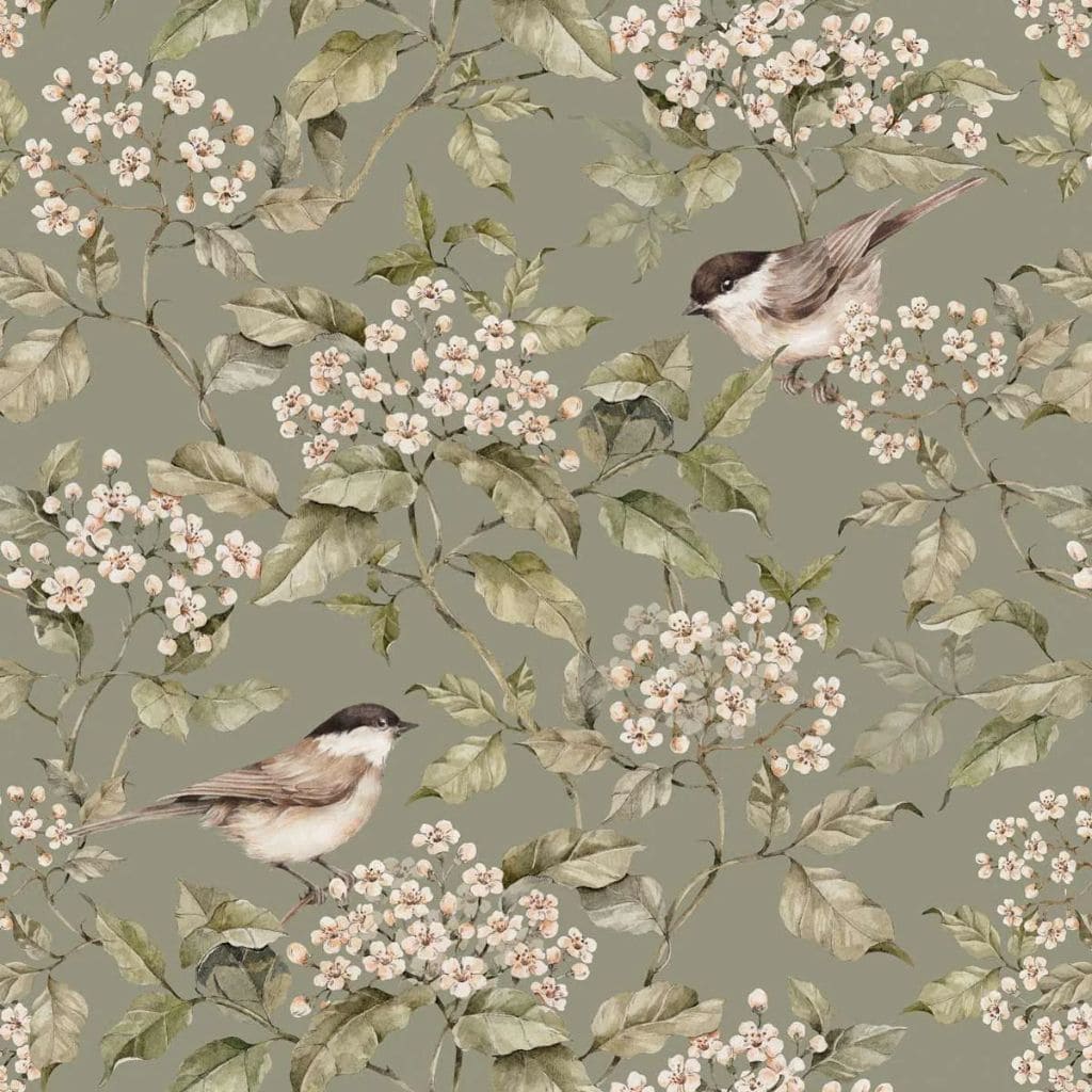 Papier Peint Printemps Vert et Oiseaux