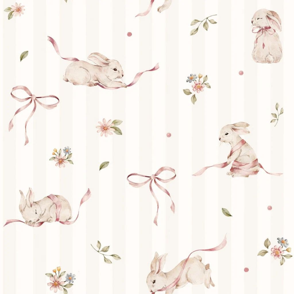 Papier Peint Lapins Roses à Rayures