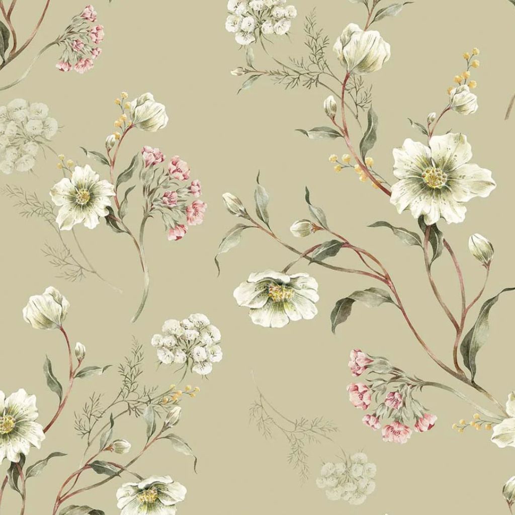 Papier Peint Fleurs Vert Clair – Douceur Naturelle