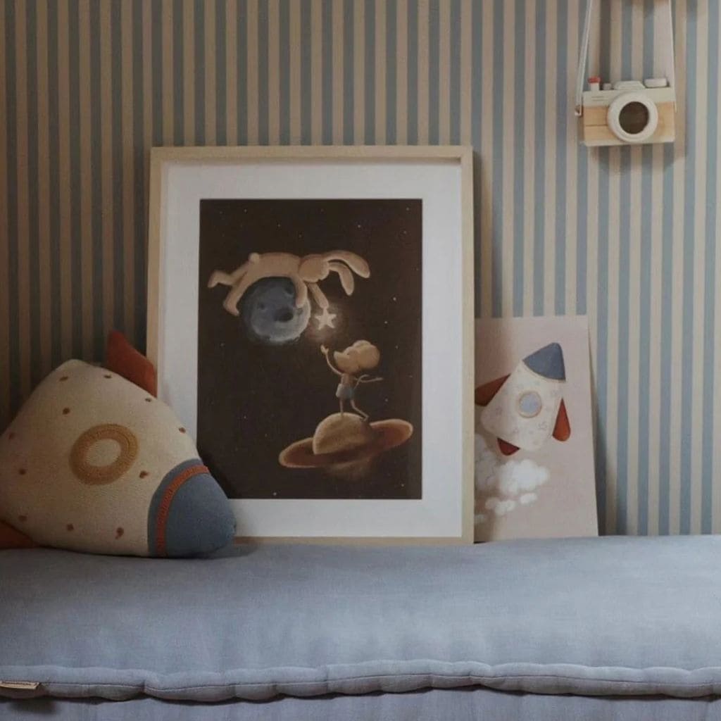 Papier Peint Rayures Vintage Douces – Beige et Bleu