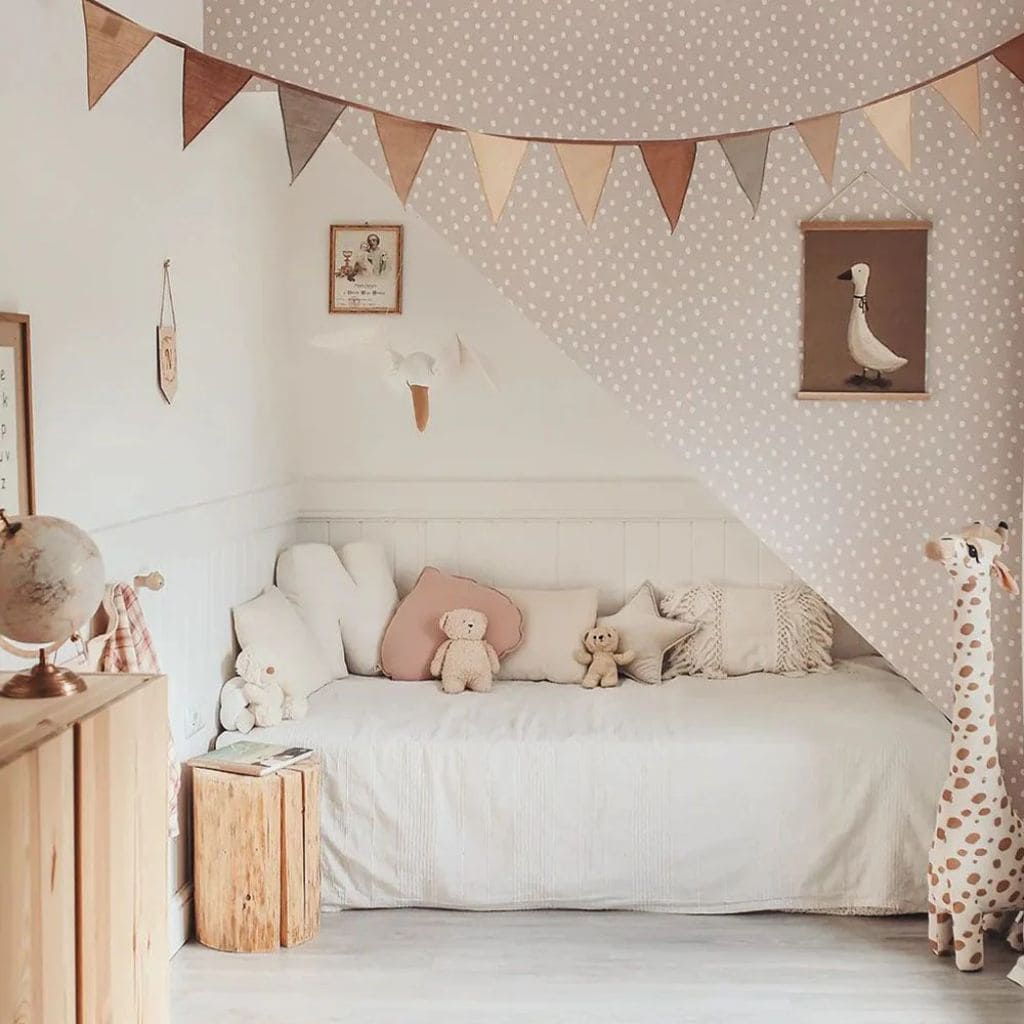 Papier Peint Pois Modernes – Rose et Blanc