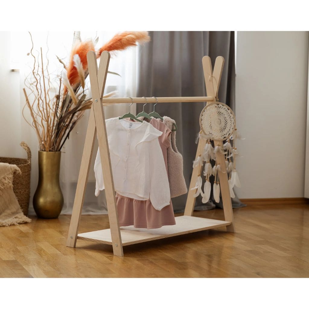 Porte-Vêtements Tipi Enfant en Bois Naturel XL