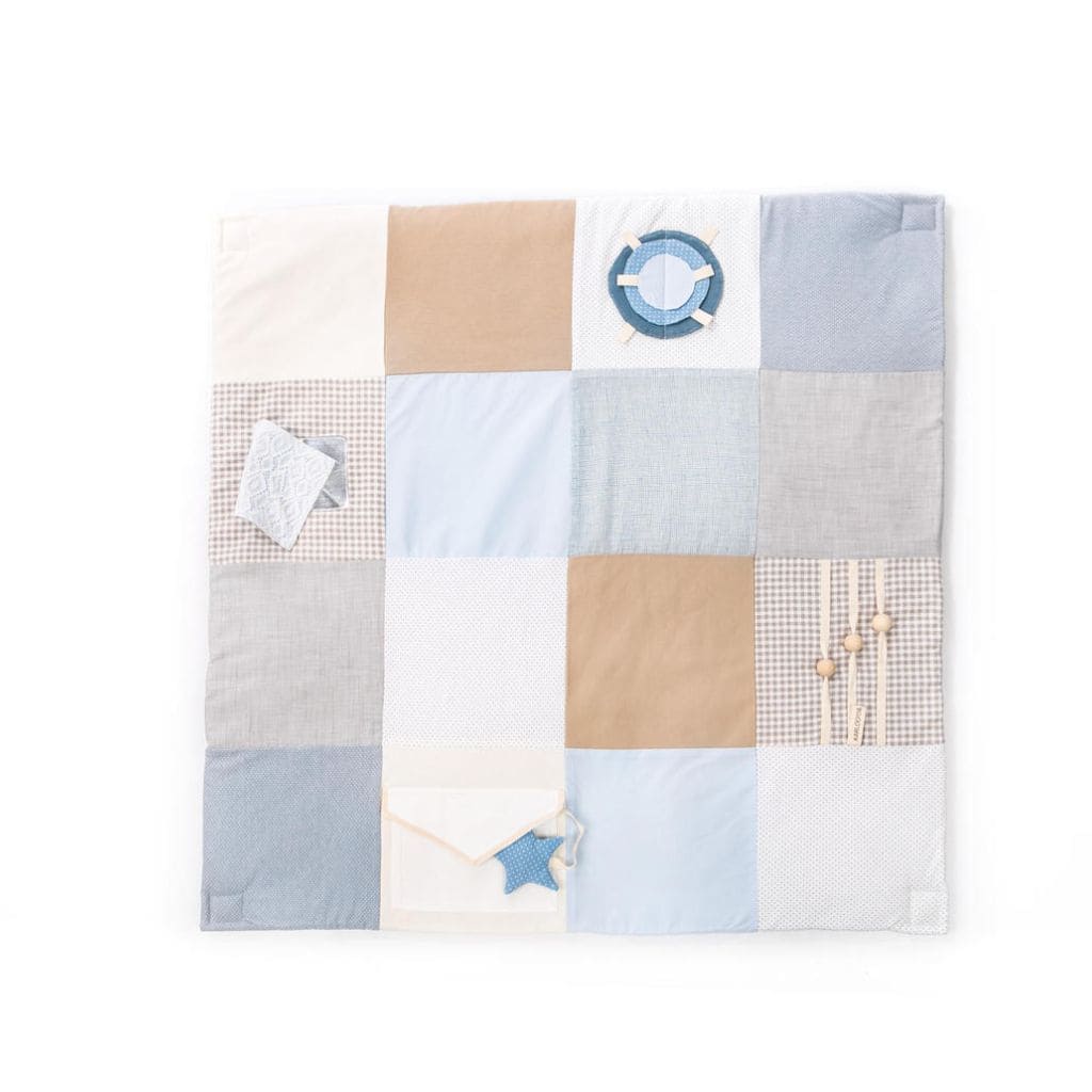 Tapis d’activités bébé en coton bio – Confort & Jeu, 100x100 cm - Bleu