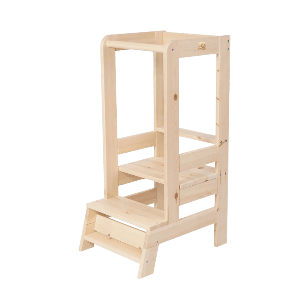 Torre de ajuda na cozinha para crianças em BurlyWood | Motricidade Tinitto – Fabricação europeia
