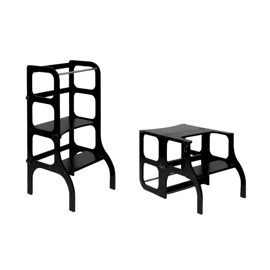 Tour d’Apprentissage Évolutive 2 - en - 1 STEP’n’SIT® en Black | Motricidade Tinitto – Fabrication européenne