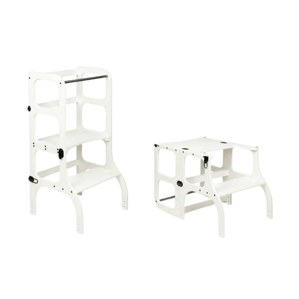 Tour d’Apprentissage Évolutive 2 - en - 1 STEP’n’SIT® en White | Motricidade Tinitto – Fabrication européenne