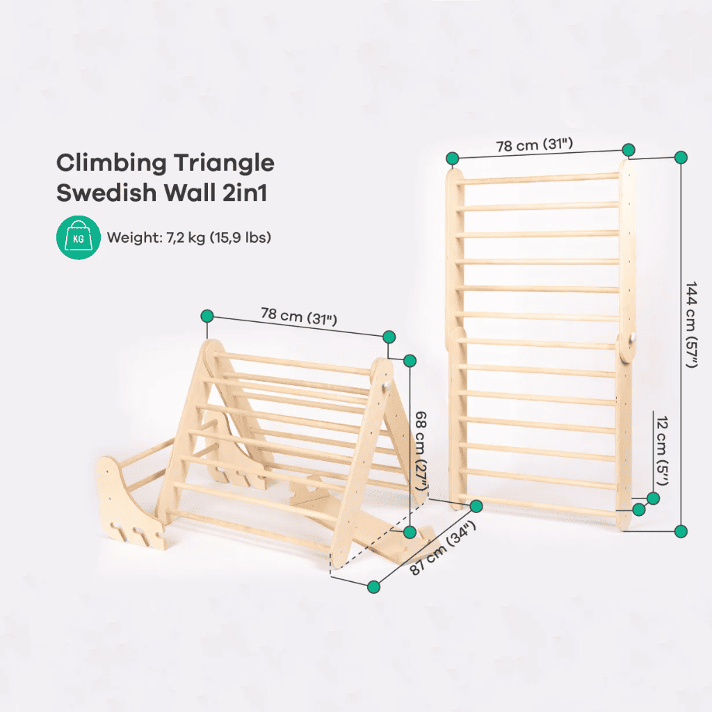 Triangle d'Escalade Pikler avec Mur Suédois en Pastel | Motricidade Tinitto – Fabrication européenne