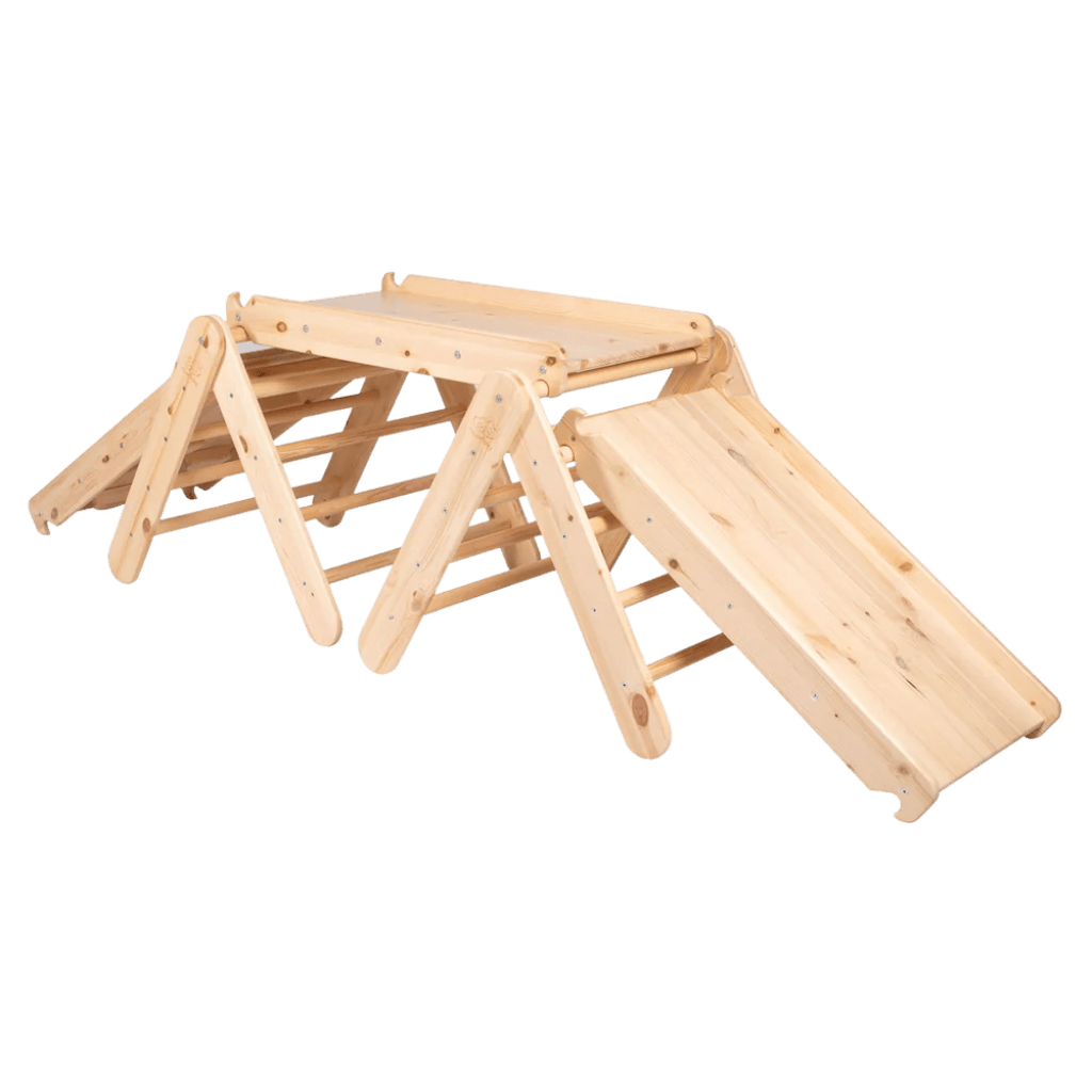 Triángulo de escalada Pikler con tobogán y estructura de escalada - Madera natural en | Motricidade Tinitto - Fabricación europea