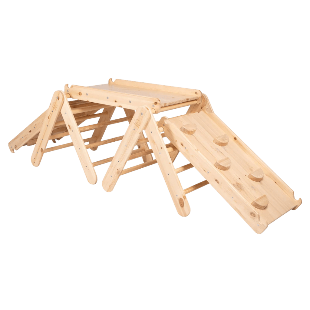 Triángulo de escalada Pikler con tobogán y estructura de escalada - Madera natural en | Motricidade Tinitto - Fabricación europea