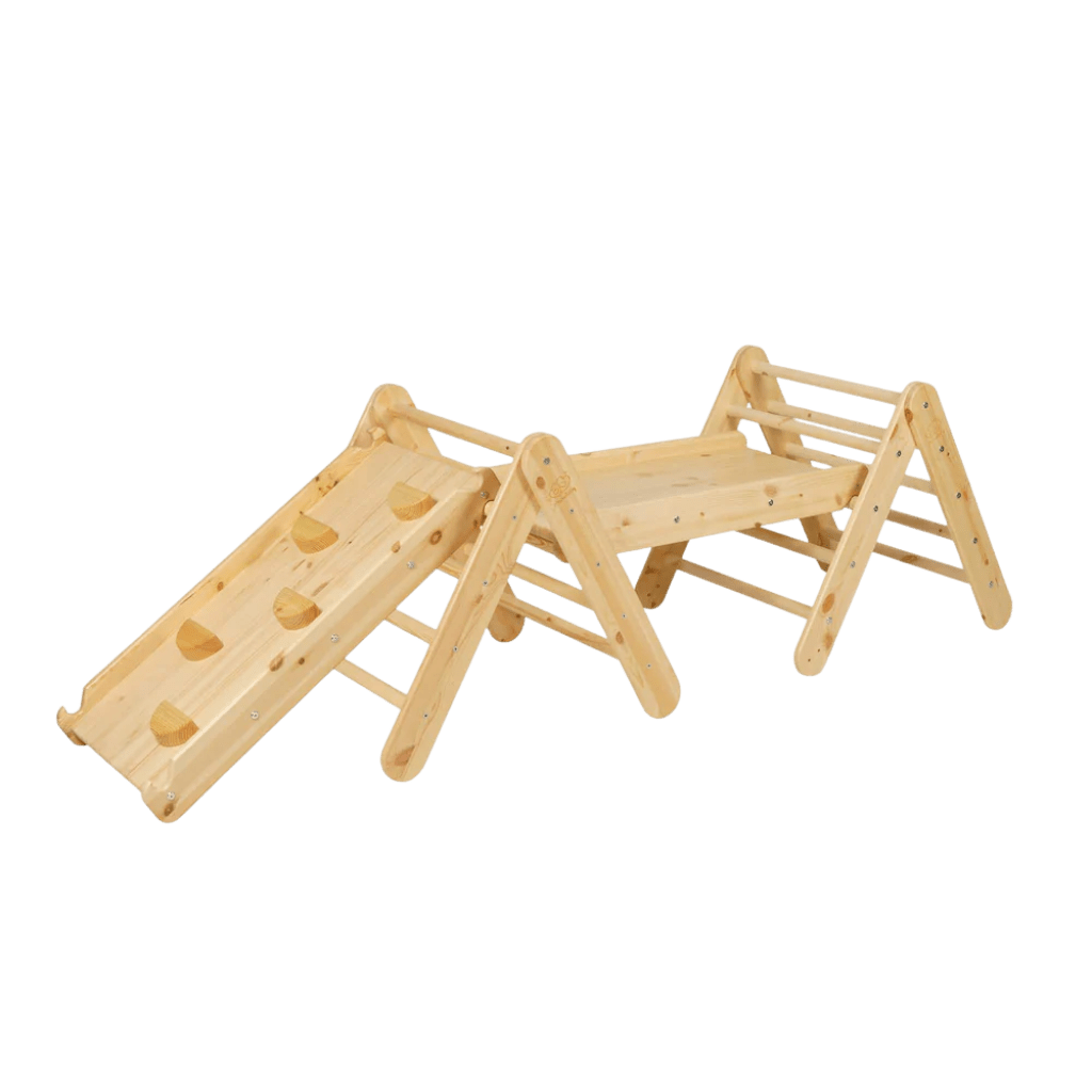 Pikler Climbing Triangle with Slide and Climbing Structure - Natural Wood | Motricidade Tinitto – Made in Europe